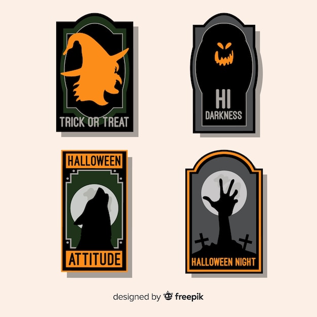 Gratis vector halloween-kentekeninzameling in vlak ontwerp