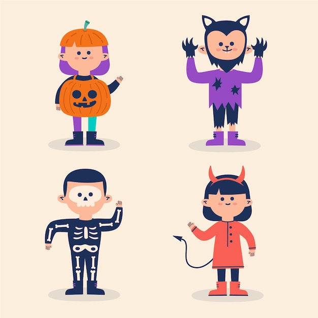 Gratis vector halloween kid kostuums set