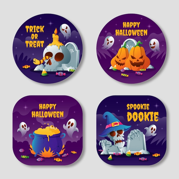 Gratis vector halloween-labels met kleurovergang