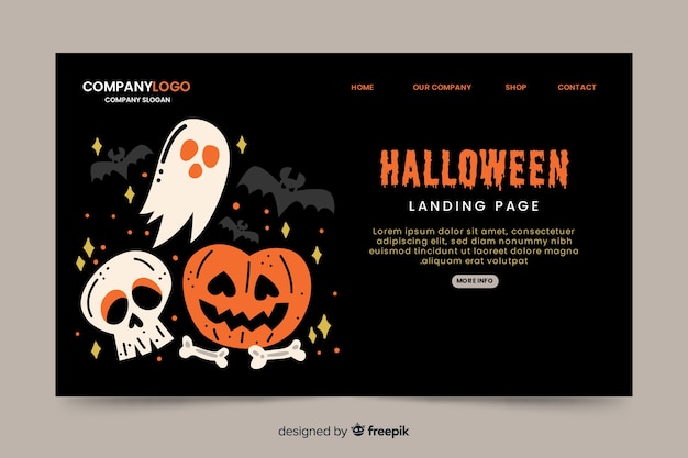 Halloween-landingspagina in plat ontwerp