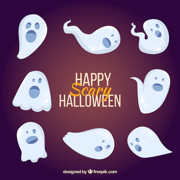 Gratis vector halloween leuke geesten ingesteld