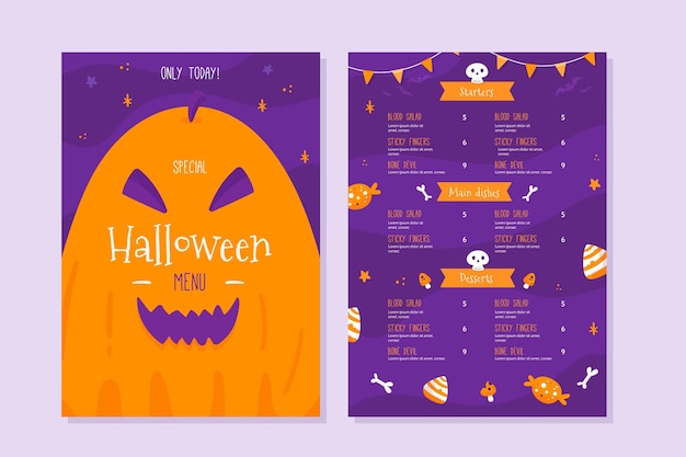 Halloween menusjabloon in plat ontwerp