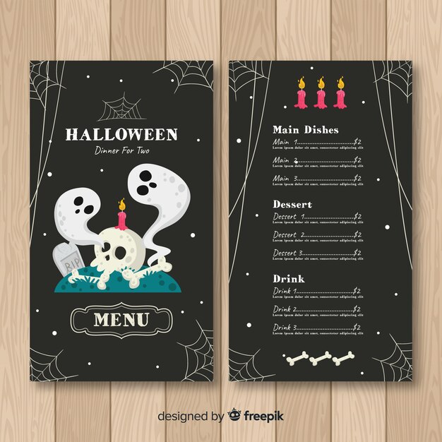 Halloween-menusjabloon in vlak ontwerp