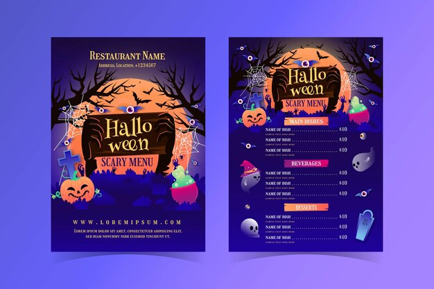 Gratis vector halloween-menusjabloon met verloop