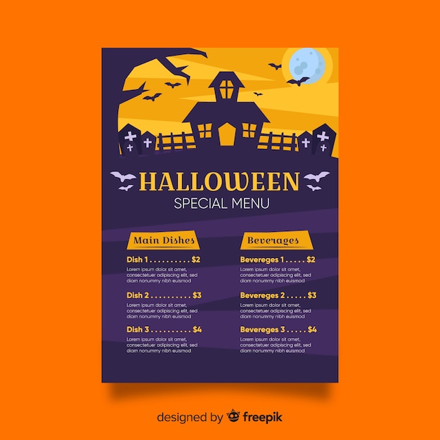Halloween-menusjabloon met vlak ontwerp