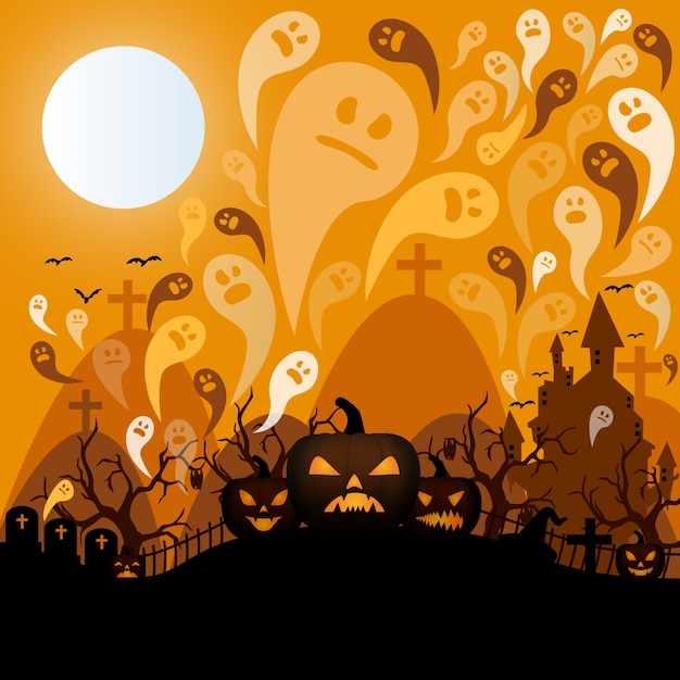 Gratis vector halloween nacht op een kerkhof template