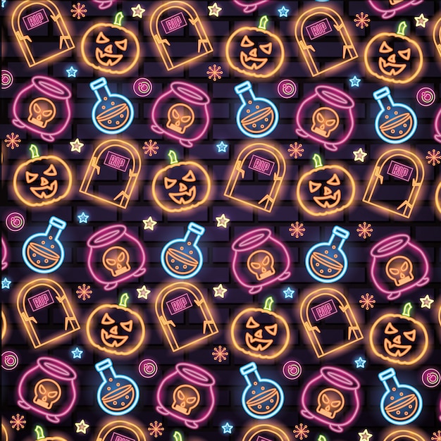Halloween neon tekenen patroon