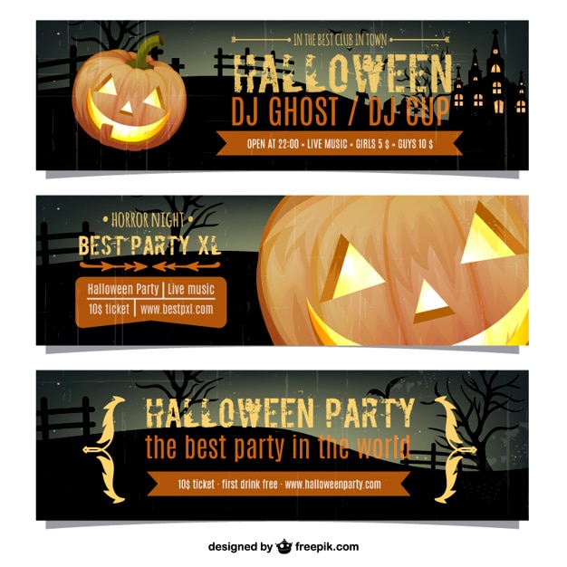 Gratis vector halloween party banners pak