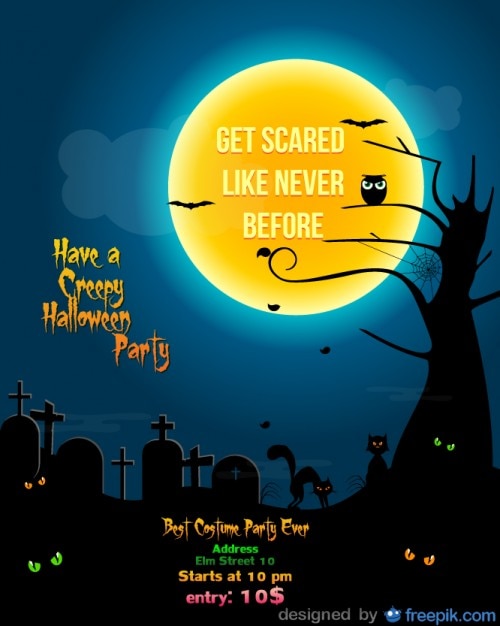 Halloween party flyer cementery template