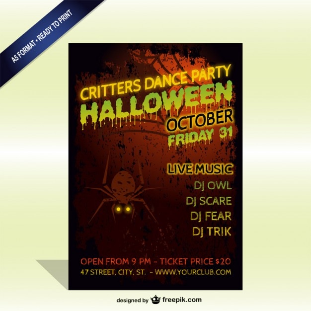 Gratis vector halloween party spookachtige flyer template