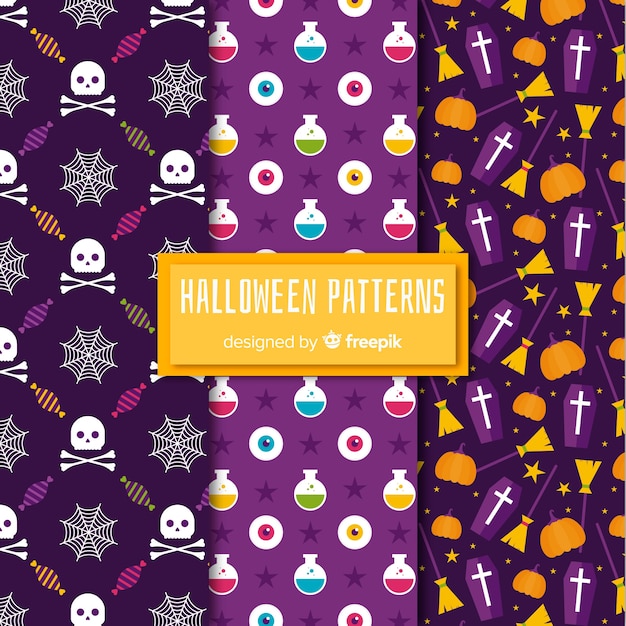 Gratis vector halloween-patrooninzameling in vlak ontwerp