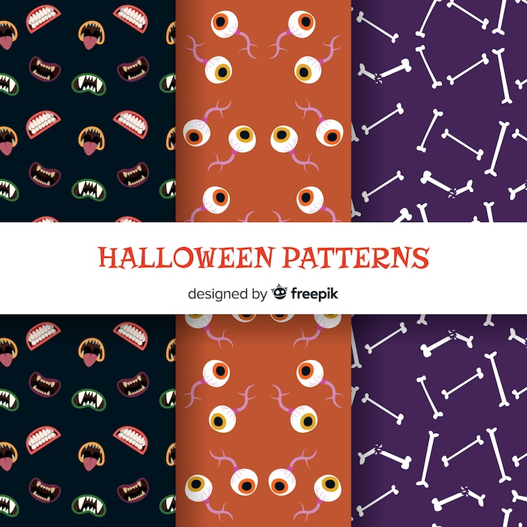 Gratis Vector halloween-patrooninzameling met vlak ontwerp