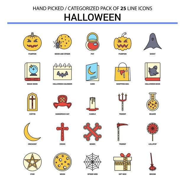 Halloween platte lijn pictogramserie