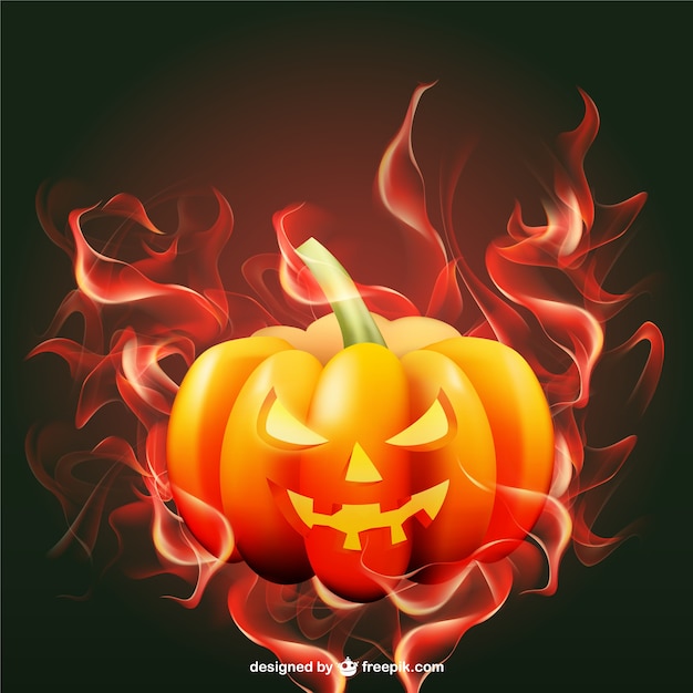 Gratis vector halloween pompoen met vlammen