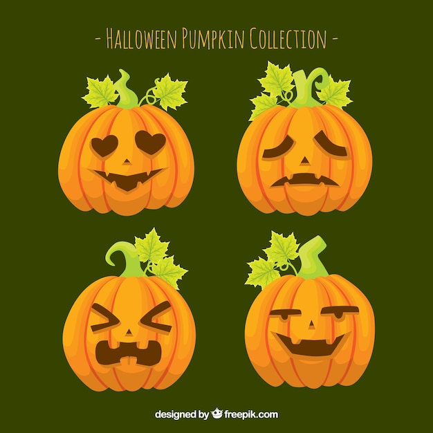 Gratis vector halloween pompoenen met verschillende expressies