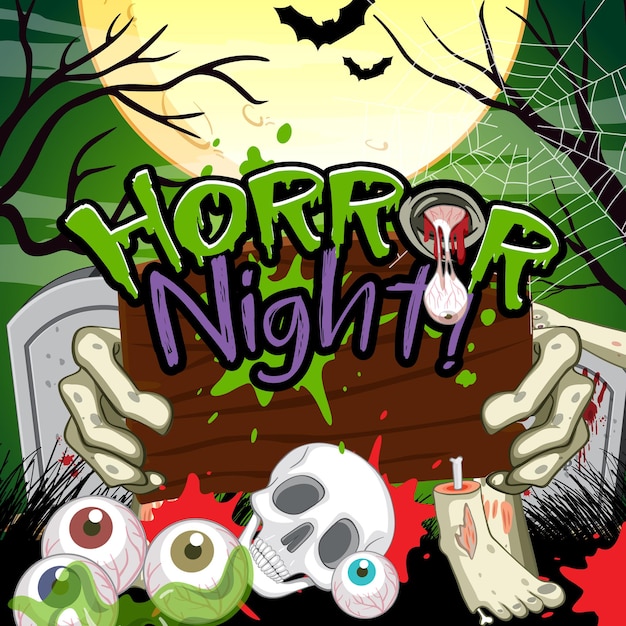 Gratis vector halloween-poster met horror night-woordlogo