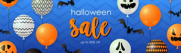 Halloween Sale-letters met spook- en pompoenballonnen