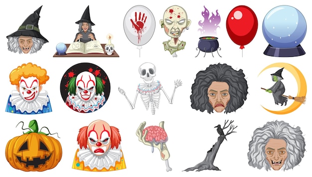 Gratis vector halloween-set met enge monsters