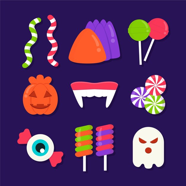 Halloween-snoepcollectie met plat ontwerp