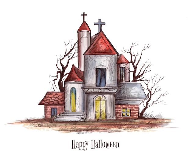 Gratis vector halloween spookachtige huis afbeelding achtergrond