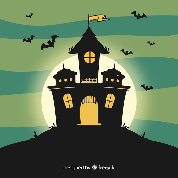 Gratis vector halloween-spookhuis met plat ontwerp