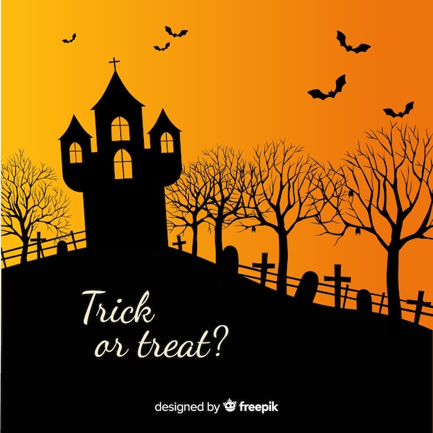 Halloween-spookhuis met plat ontwerp