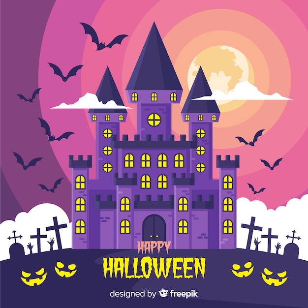 Halloween-spookhuis met plat ontwerp