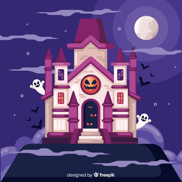 Halloween-spookhuis op plat ontwerp