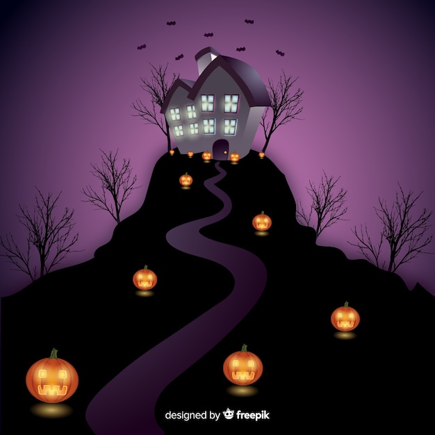 Halloween-spookhuisachtergrond met gradiëntlichten