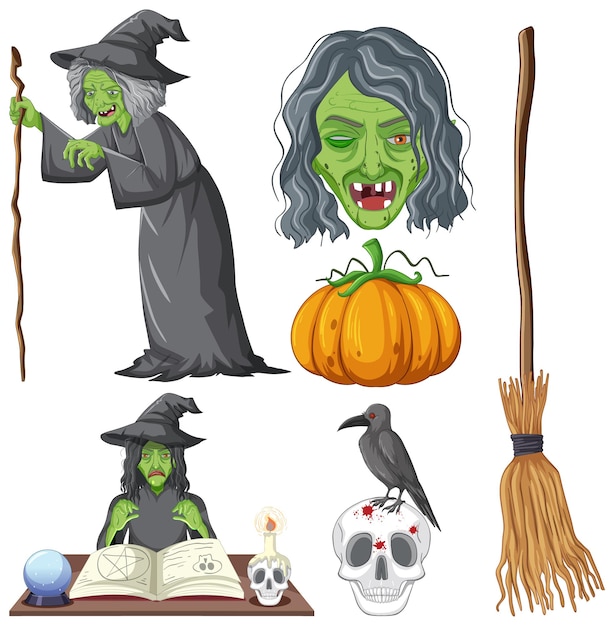 Halloween-thema met heks en pompoen