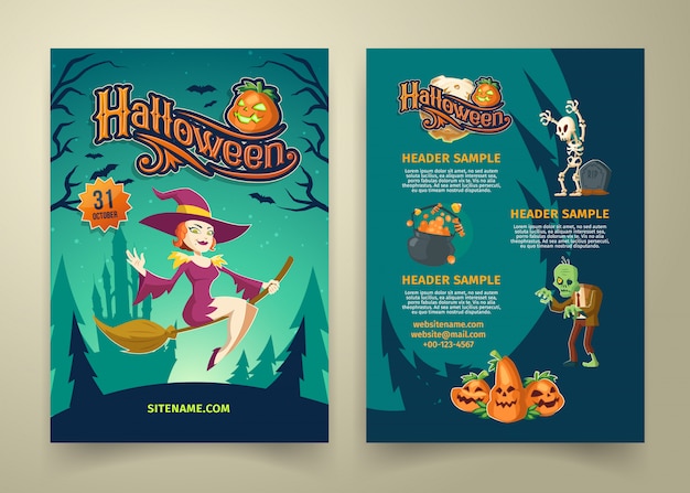 Halloween-uitnodiging op de lijst. brochure sjabloon met headers.