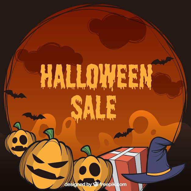 Halloween verkoop achtergrond met maan ontwerp