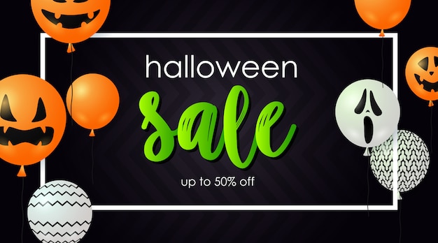 Gratis vector halloween-verkoopbanner met spookballons