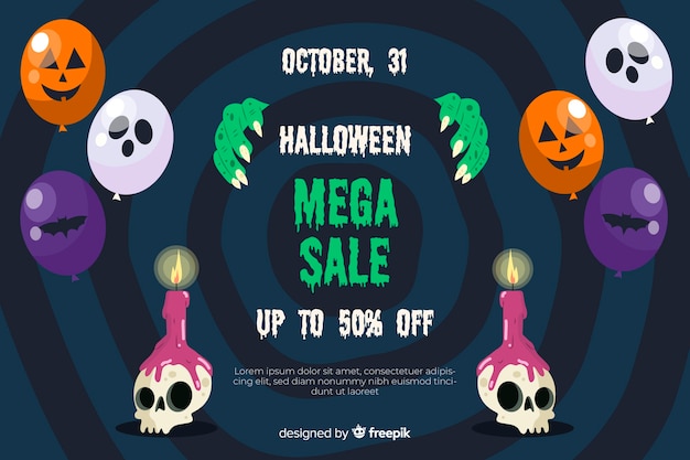 Halloween-verkoopconcept met vlakke ontwerpachtergrond
