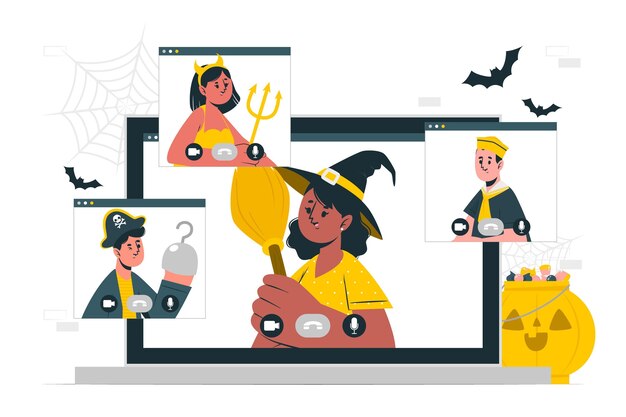 Halloween videogesprek concept illustratie