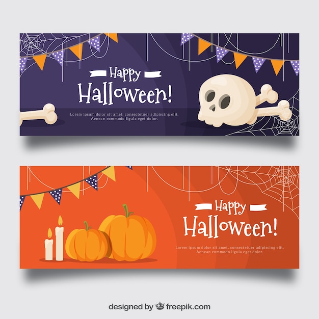 Halloween viering banners met botten en pompoenen