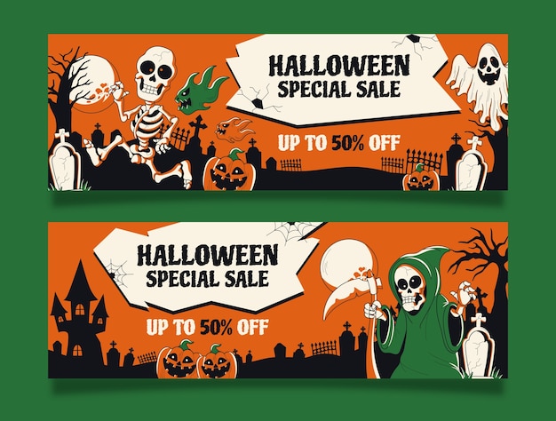 Gratis vector halloween viering horizontale banners set