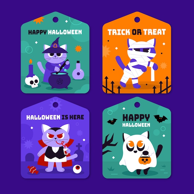 Gratis vector halloween viering platte ontwerp etiketten collectie