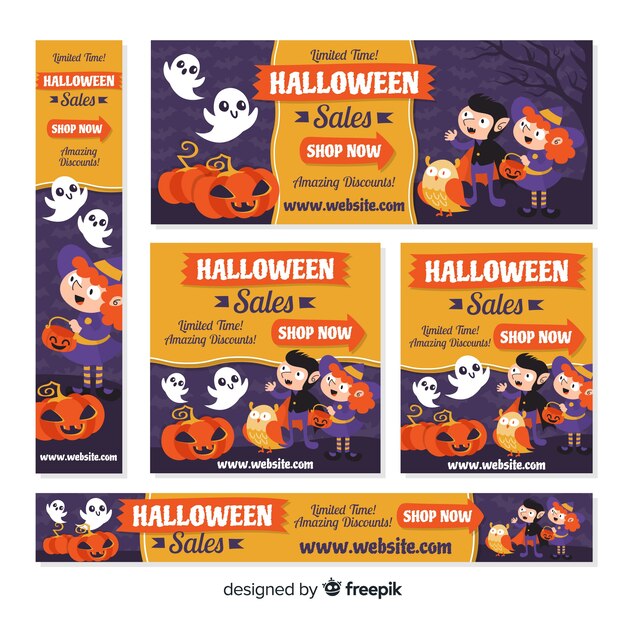 Halloween webbanner collectie met platte ontwerp