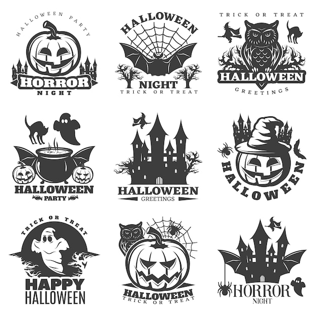 Halloween zwart wit emblemen