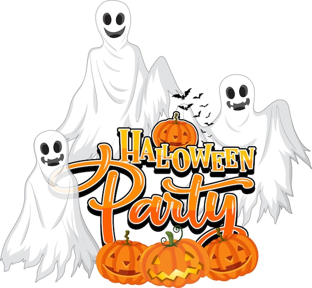 Gratis vector halloweenfeest met geesten en jack-o'-lantern