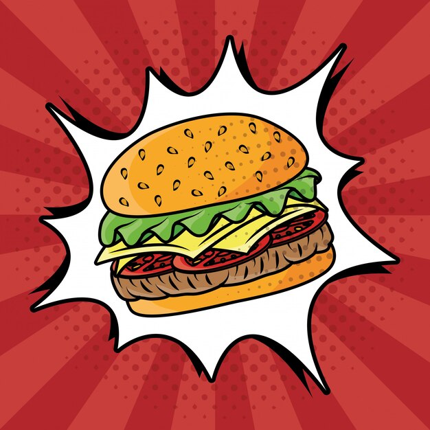 Hamburger fastfood pop-art stijl