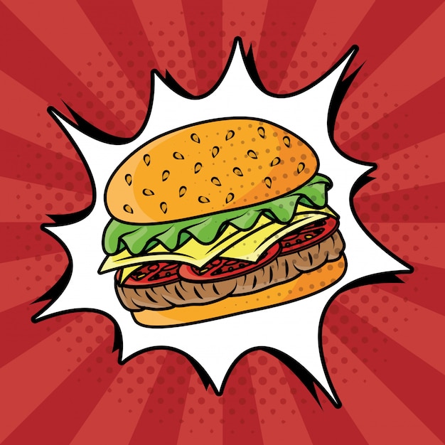 Hamburger fastfood pop-art stijl