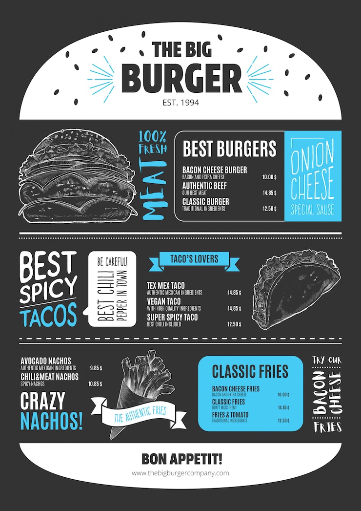 Gratis Vector hamburger menusjabloon in schoolbordstijl