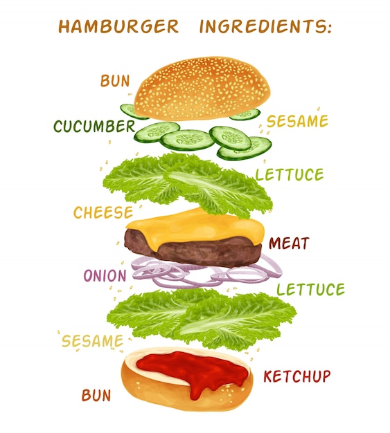 Gratis vector hamburguer ingrediënten ontwerp