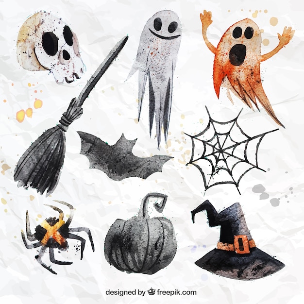 Gratis vector hand beschilderde halloween elementen