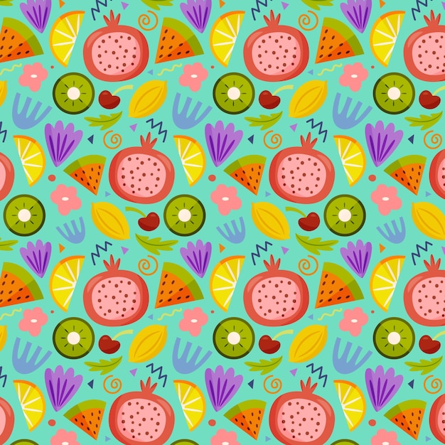 Gratis vector hand drawn fruit and floral pattern