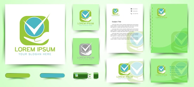 Hand, en vinkje logo en business branding sjabloon Ontwerpen inspiratie geïsoleerd op witte achtergrond
