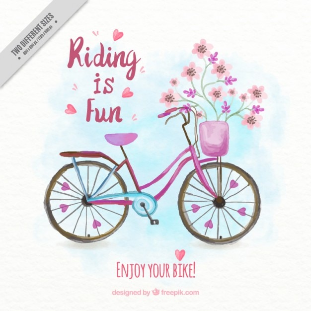 Gratis vector hand geschilderde bloemen uitstekende fiets achtergrond met uitdrukking