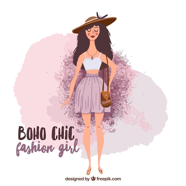 Gratis vector hand geschilderde leuk manier meisje in boho-stijl